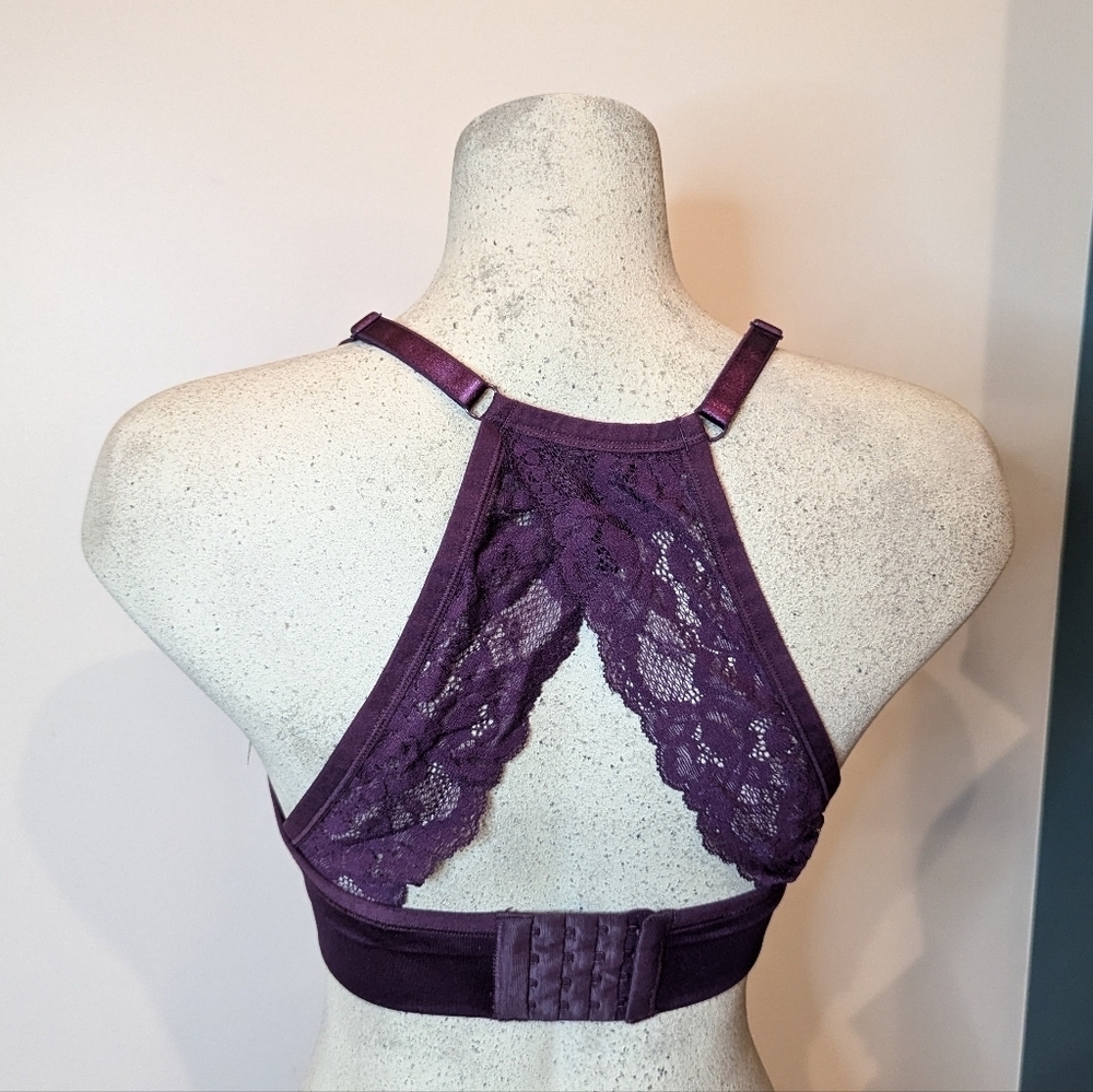 New Torrid Lace Wireless Bralette seamless Lace racerback purple size 10 M L - Picture 7 of 12